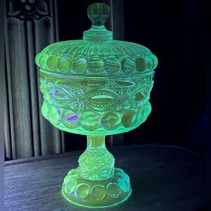 HTF Vintage Mosser Glass Co Ice Blue Eye Winker Compote~10-1/2” High